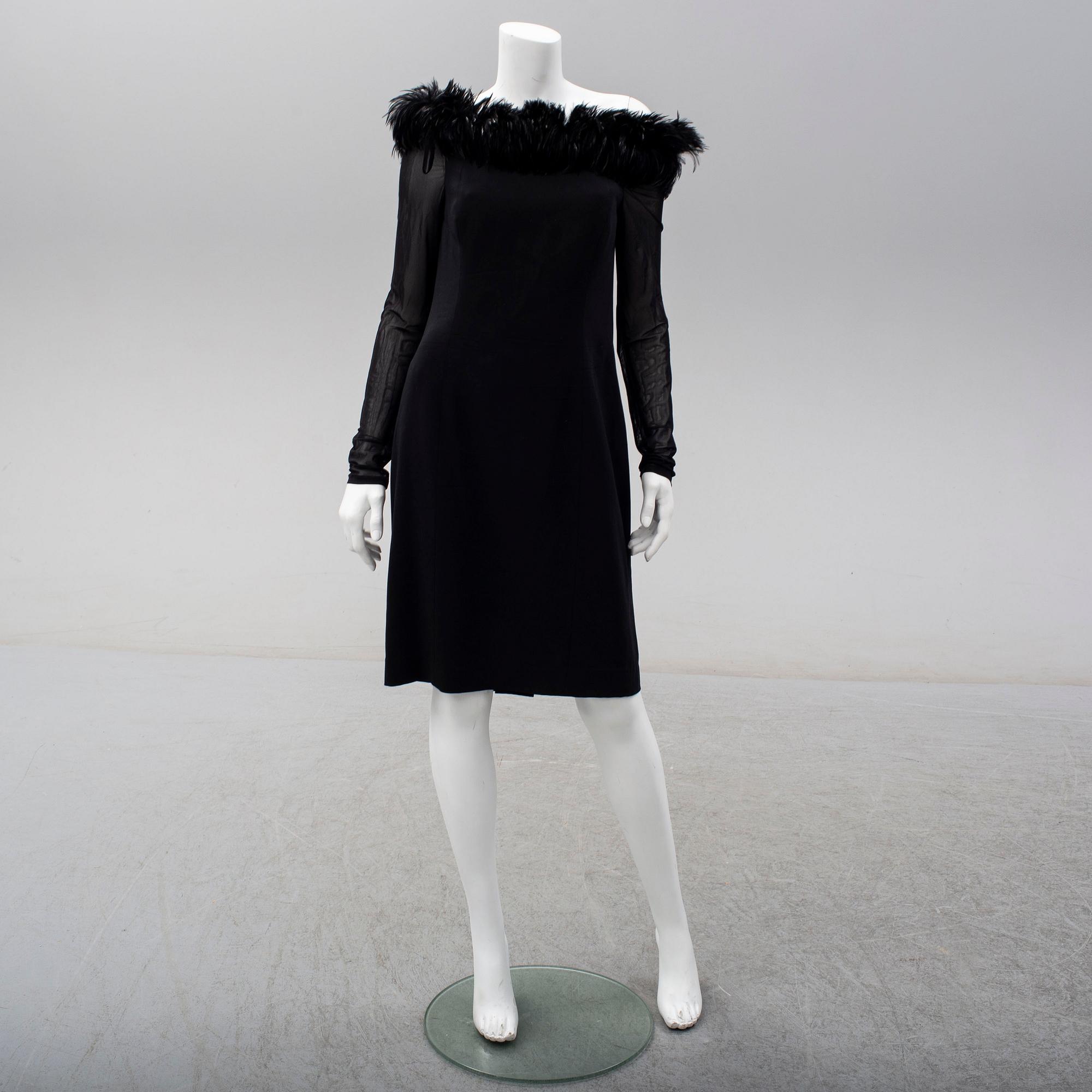 ESCADA COUTURE, a wool dress with feather collar, size 40.