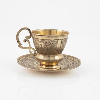 A Russian Silver Gilt Cup with Saucer, Moscow 1869.