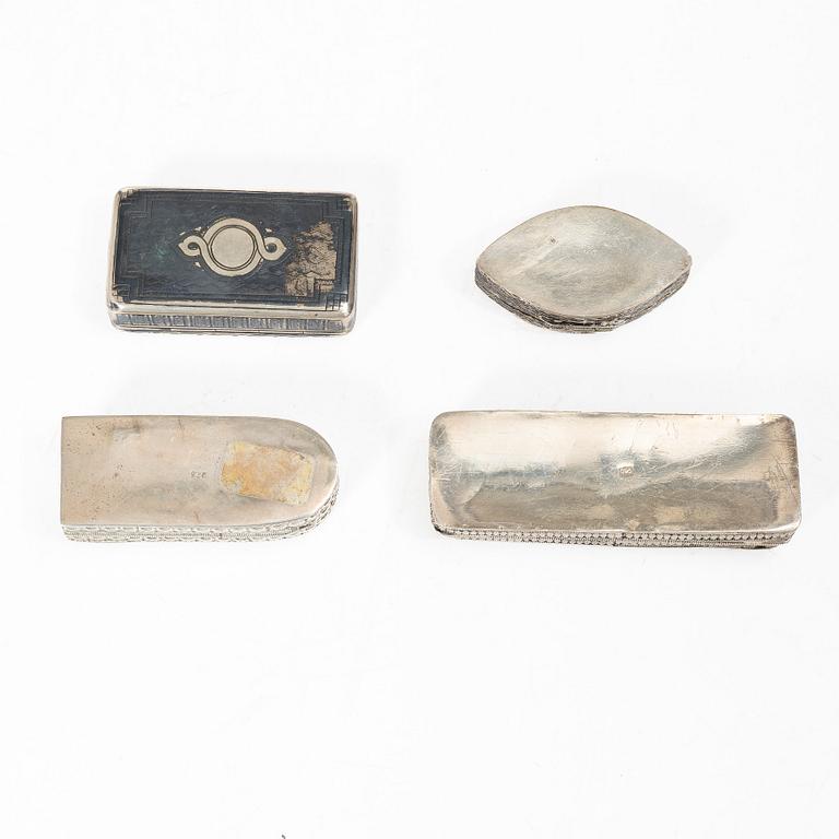 Boxes, 4 pcs, silver and niello, including Moscow, Russia 1873.