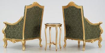 FÅTÖLJER, ett par och BORD, rokokostil, 1900/2000-tal.