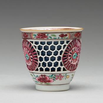 A famille rose and powder blue "devils work" cup, Qing dynasty, Qianlong (1736-95).