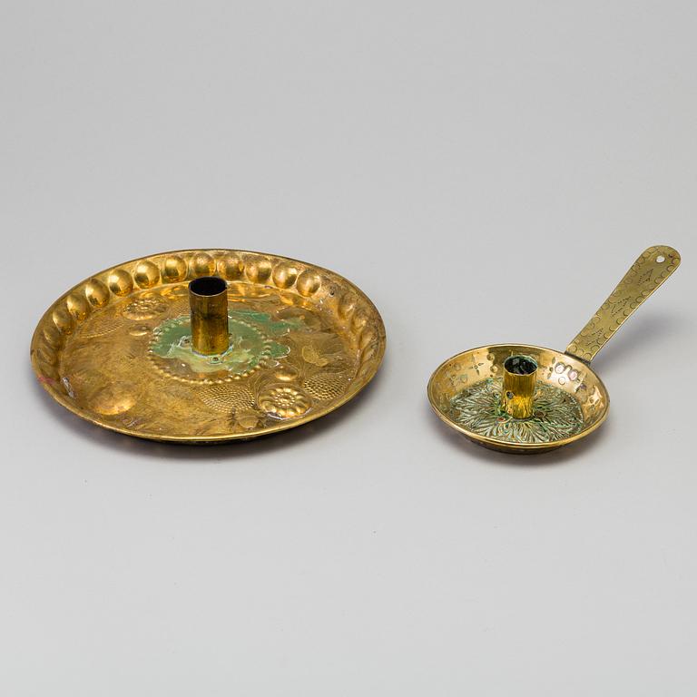 TWO BRASS NIGHT LIGHTS, 19th/20th century.