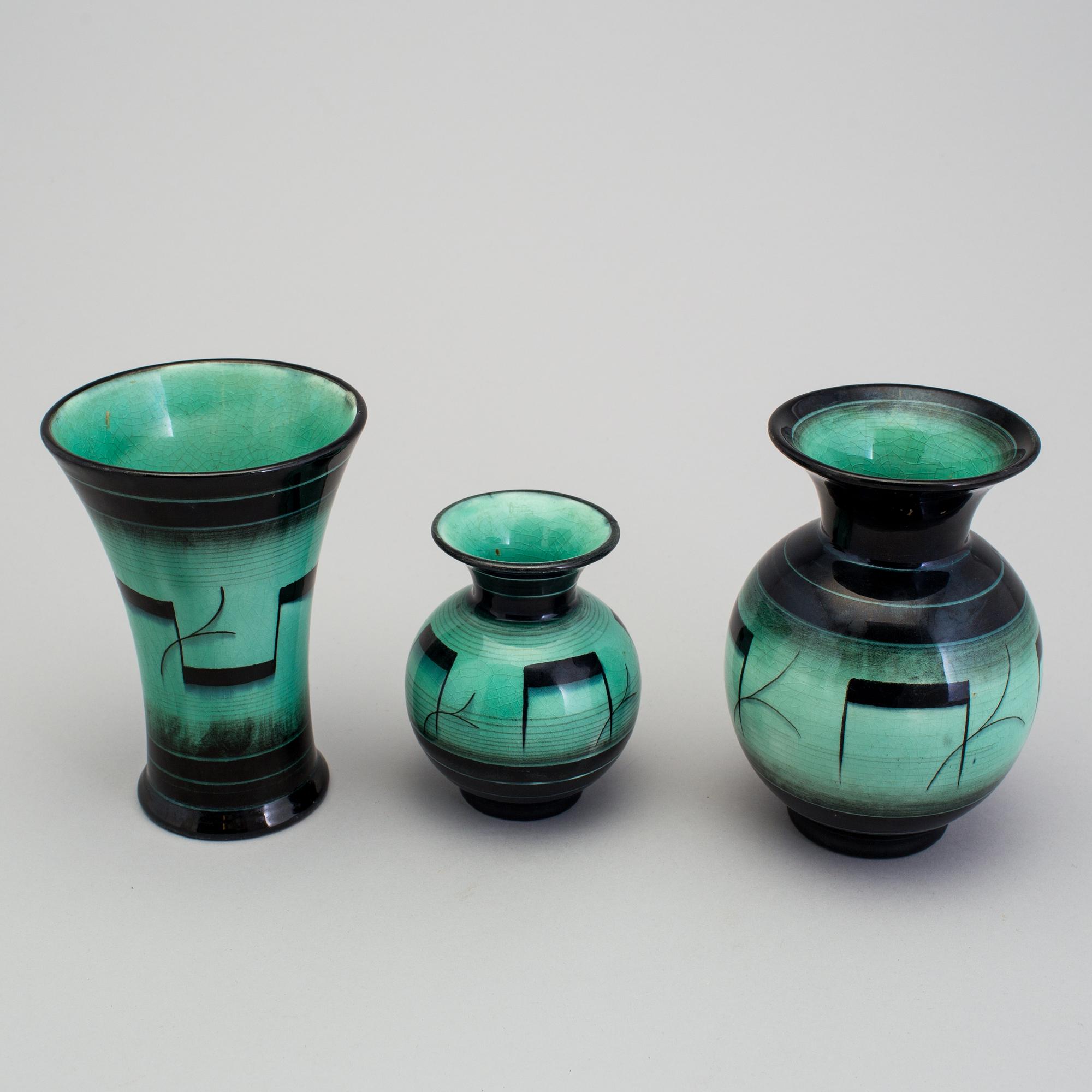 3 vases of the "V series", by Ilse Claesson for Rörstrand, 1930´s.