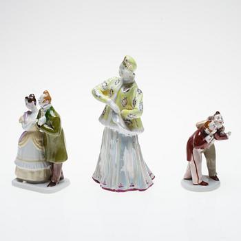 FIGURINER, 3 st, porslin, Lomonosov och Dulevo, Sovjetunionen, 1950/60-tal.
