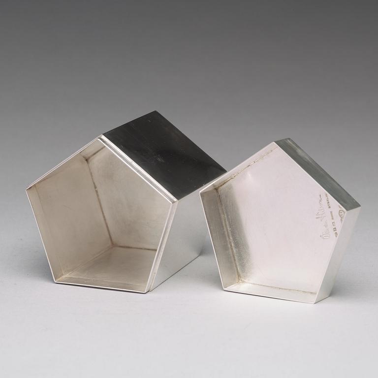 Wiwen Nilsson, a sterling pentagonal lidded jar, Lund, Sweden 1974.