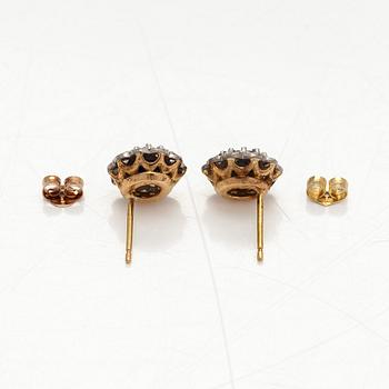 Earrings, faceted sapphires, 8/8 cut diamonds, 14K gold and white gold.