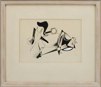 GÖSTA ADRIAN-NILSSON, tuschteckning med täckvitt samt bok. Teckningen signerad.