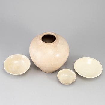 A group of white glazed South East Asian Ceramics, 20th Century or earlier. (4 pieces).