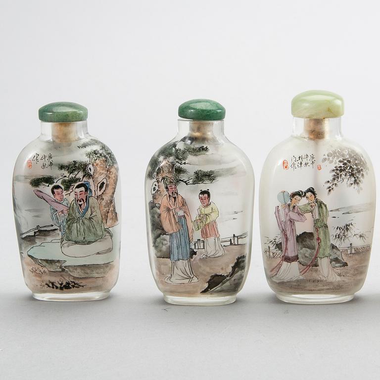 A set of nine Chinese glass snuffbottles, later part of the 20th century.