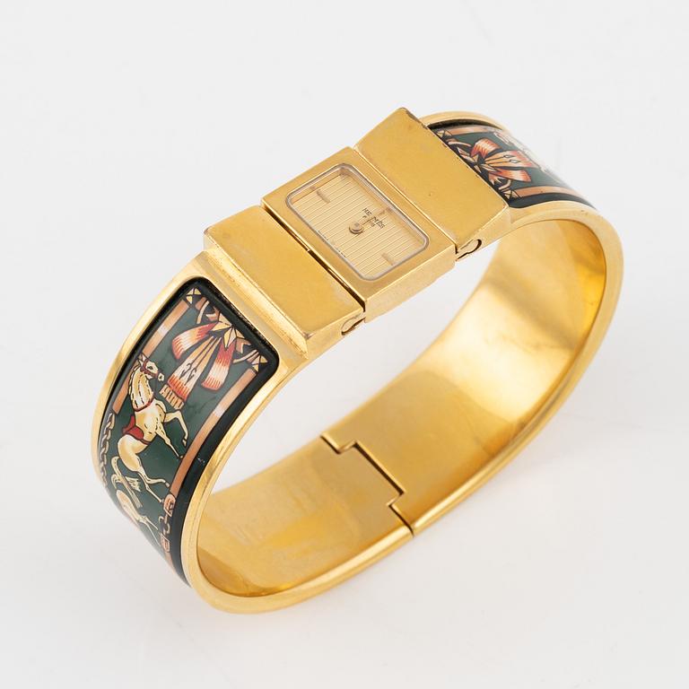 Hermès, A enamel and gold hardware 'Loquet watch'.