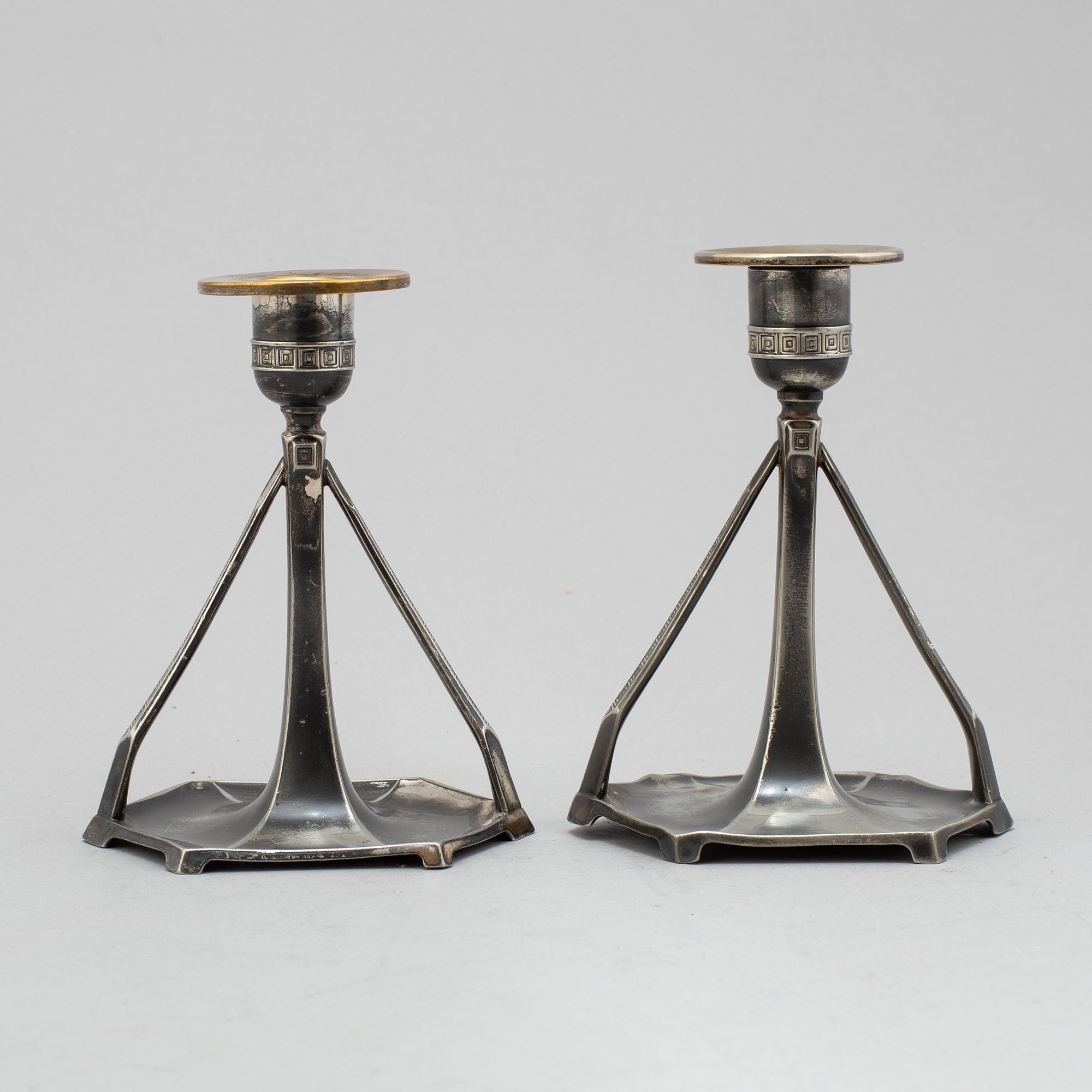 CANDLESTICKS, a pair, WMF (Württembergische Metallwarenfabrik), jugend, Germany, early 20th century.