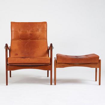 Ib Kofod Larsen, a "Örenäs" easy chair with ottoman, Olof Perssons Fåtöljindustri (OPE), Sweden, 1960's.