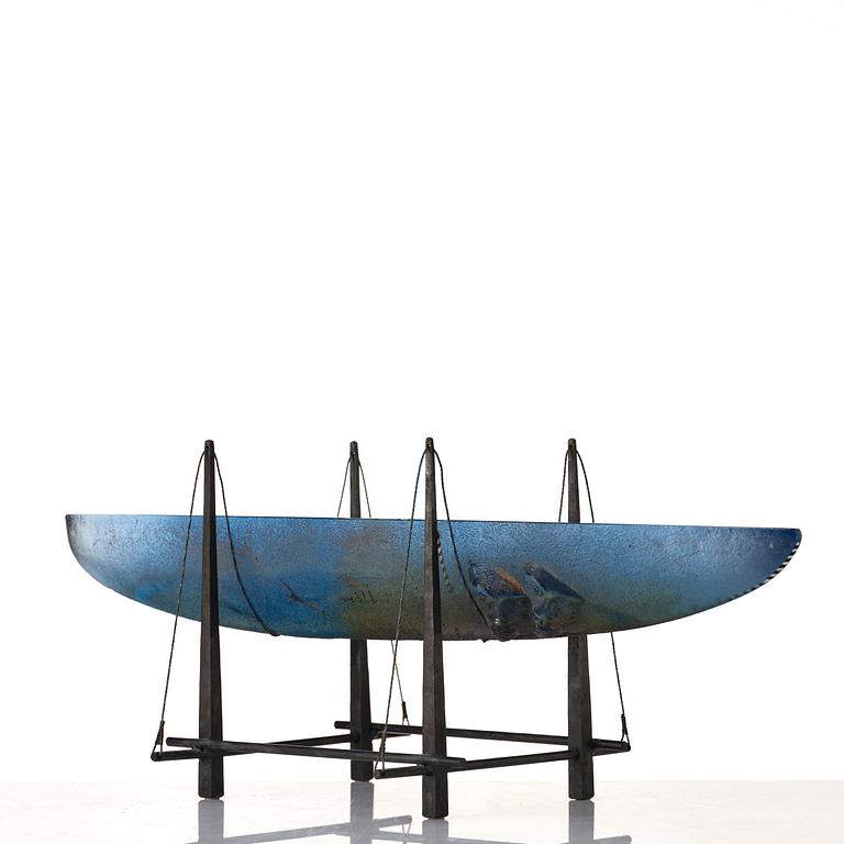 Bertil Vallien, a sand cast glass sculpture of a boat, Kosta Boda, Sweden.