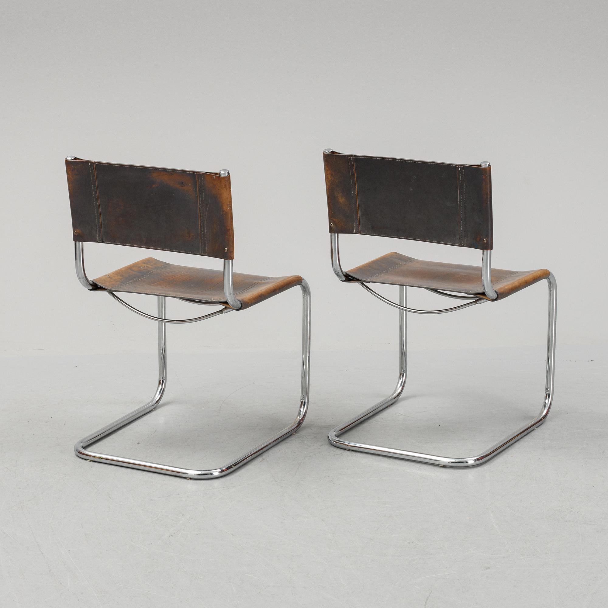 Six Fasem leather and tubular steel chairs, Italy, 1985.