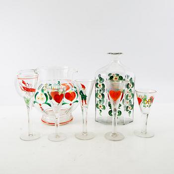 Shot glasses and decanters, 16 + 2, 20th century.