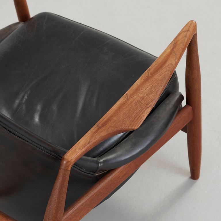 Ib Kofod-Larsen, a 'Seal' teak and black leather armchair, Olof Persson Möbler, Jönköping, Sweden 1950's-60's.
