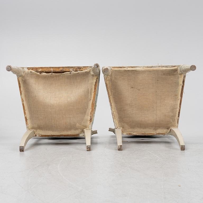 A set of four late Gustavian chairs, around the year 1800.