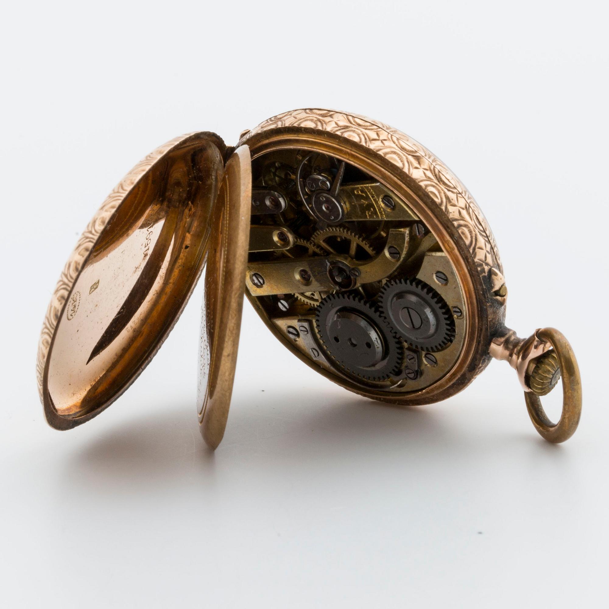 DAMFICKUR, 14K guld, schweizisk stämpel, '16 rubis'.
