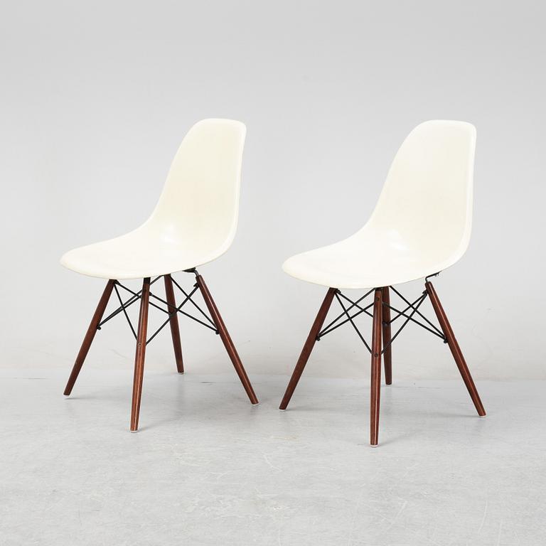 A set of six Plastic Chairs DSW with later stands, by Charles and Ray Eames.