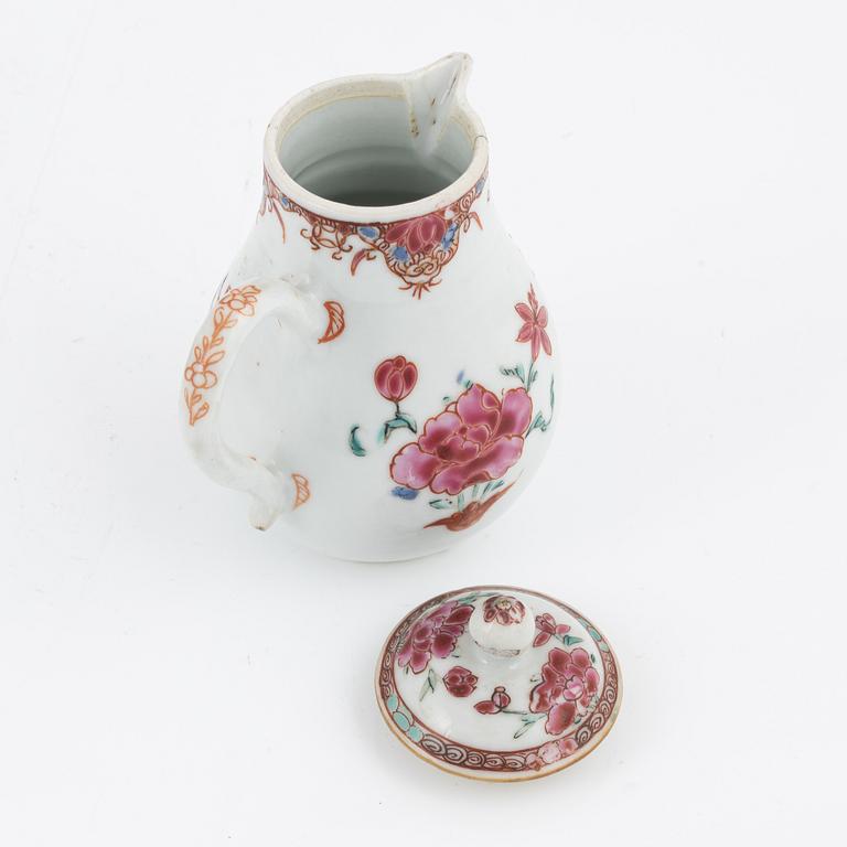 A cup with saucer, and a Famille Rose pot, China, 18th century.