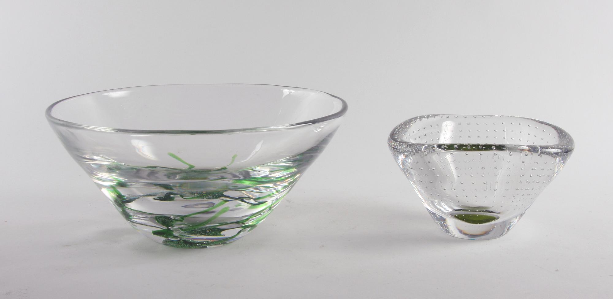 SKÅLAR, 2 st, glas, Vicke Lindstrand, Kosta, sign.