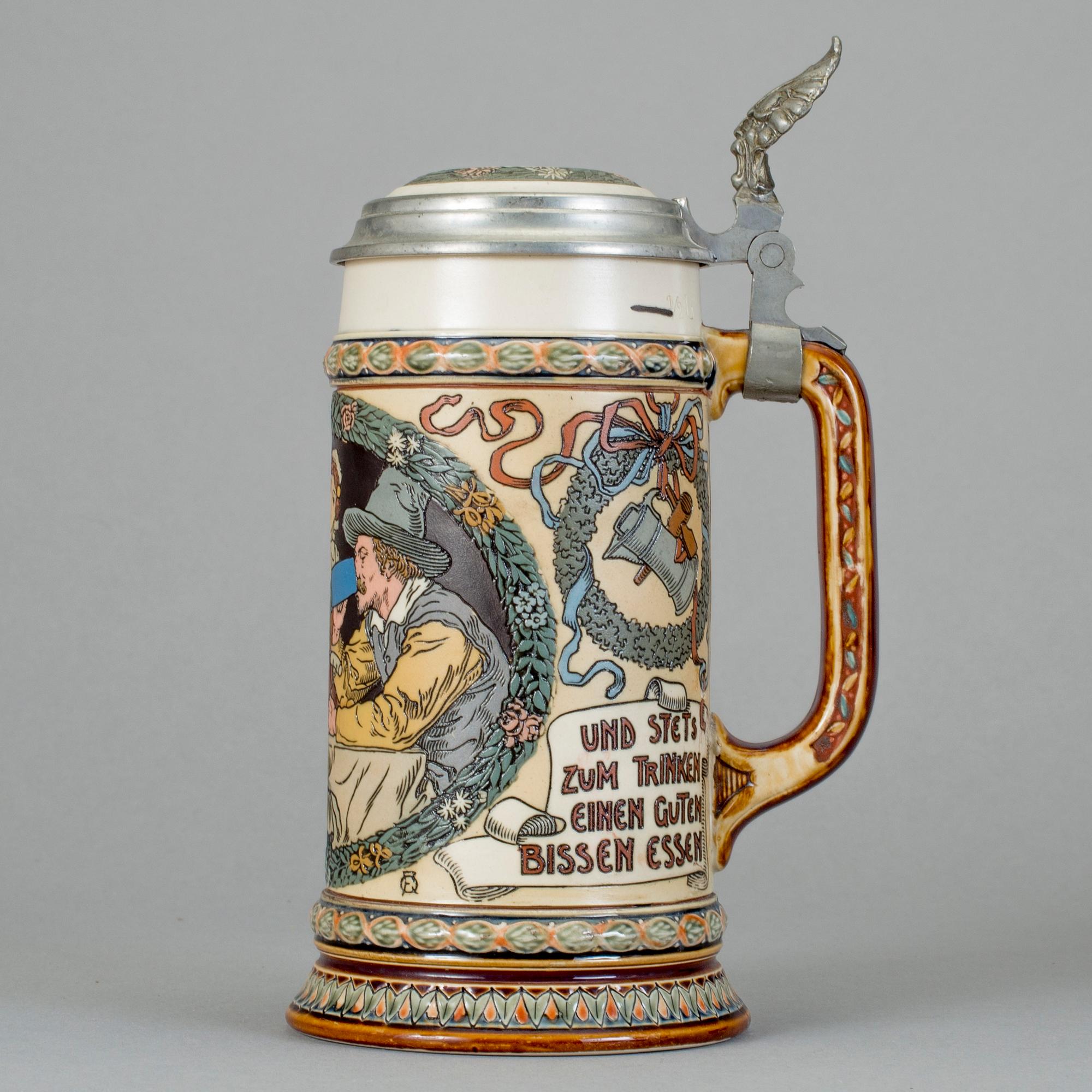 STOP, stengods. Mettlach, Tyskland, ca 1900.