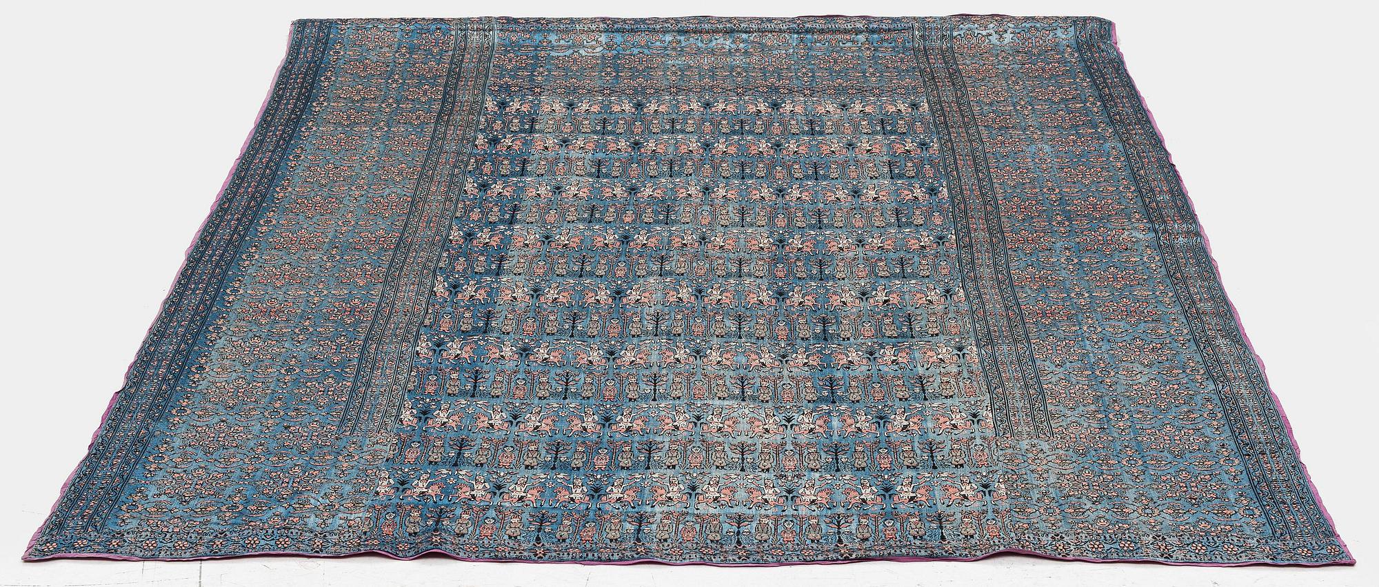 Sidentextil, sannolikt persiskt efter Mogul-förlaga, 1800-tal, ca 174 x 140 cm.
