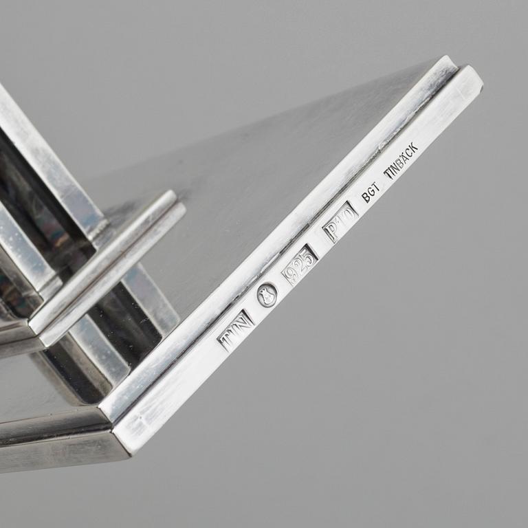 A pair of Klas-Göran Tinbäck two light sterling silver candelabra. Stockholm, 1989.