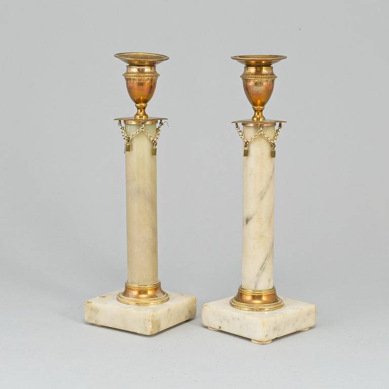 A pair of late gustavian  candlesticks, ca 1800.