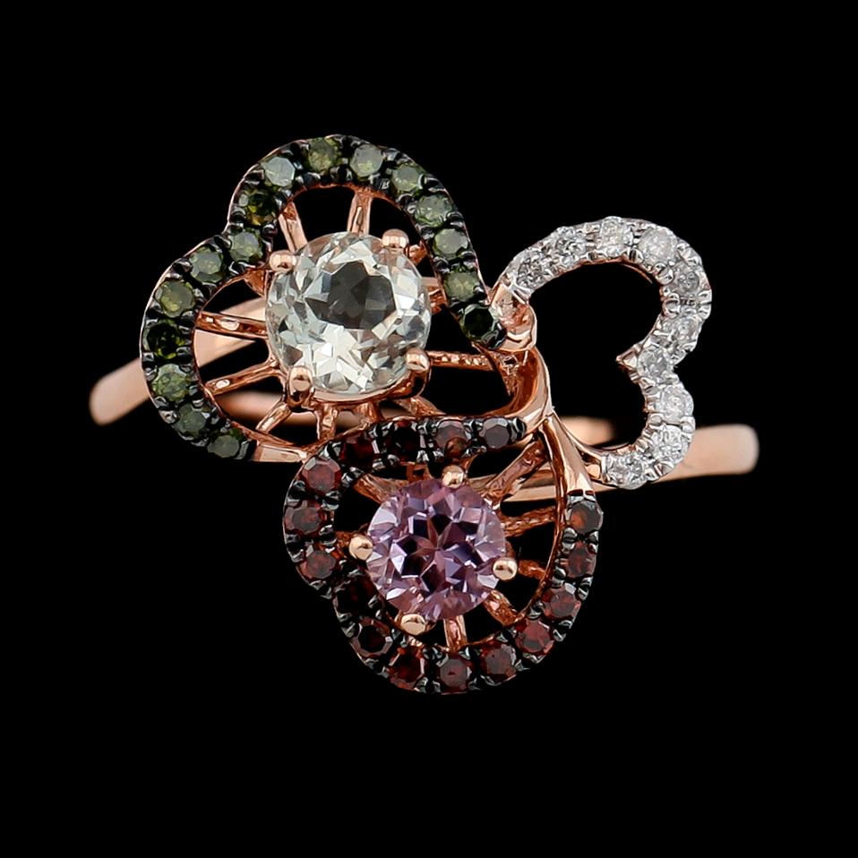 RING, 14K roséguld med flerfärgade diamanter samt ametister.