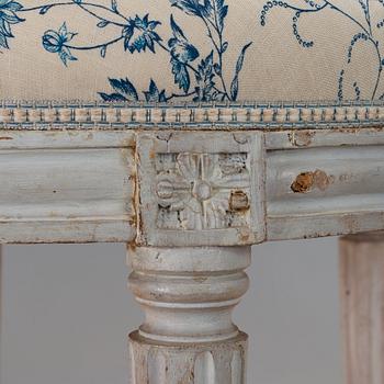 Eight Gustavian late 18th century matched chairs (7+1).