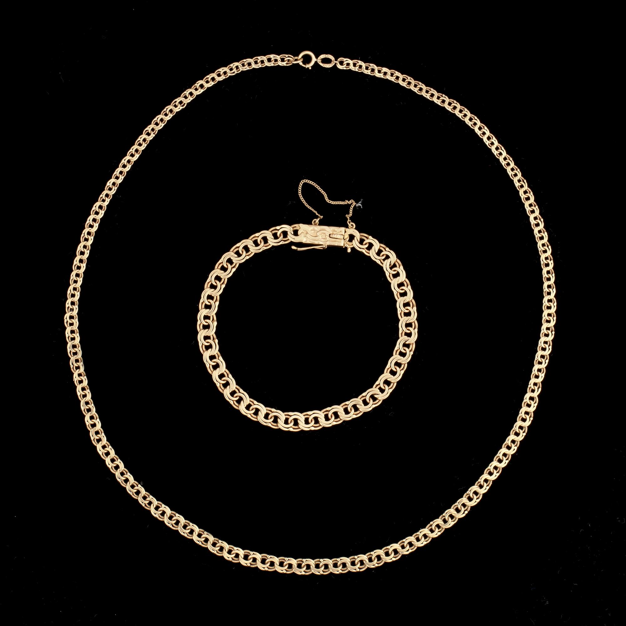 HALSLÄNK samt ARMLÄNK, Bismarck, 18k guld, 1940-tal. Total vikt ca 23 g.