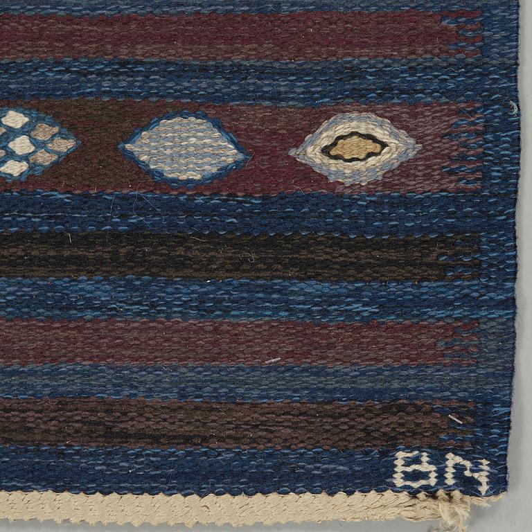 BARBRO NILSSON, carpets, 2 pieces, flat weave, 238,5 x 101 resp. 181,5 x 81 cm, "Blåbär, mörk", signed AB MMF BN.