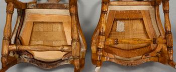 STOLAR, 3 st, varav 2 st Stockholmsarbeten i rokoko, 1700-tal.