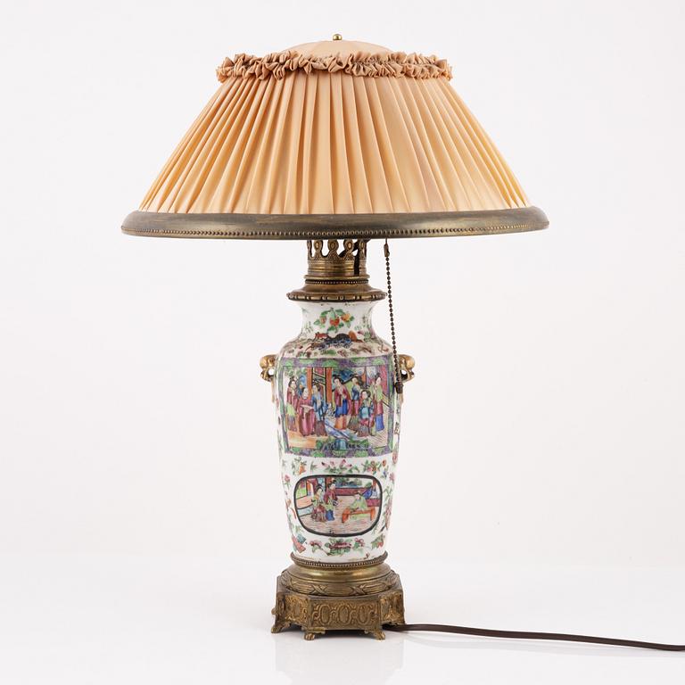 A Chinese Canton vase mounted as a lamp, late Qing dynasty.