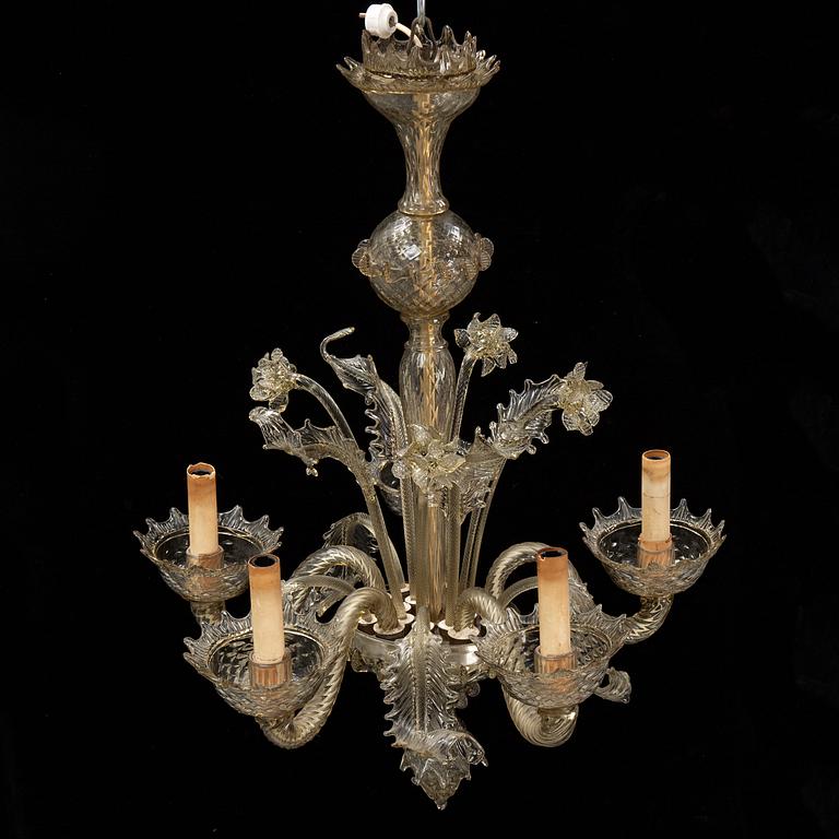 A Venetian style glass chandelier, propbaly Murano, mid 20th Century.