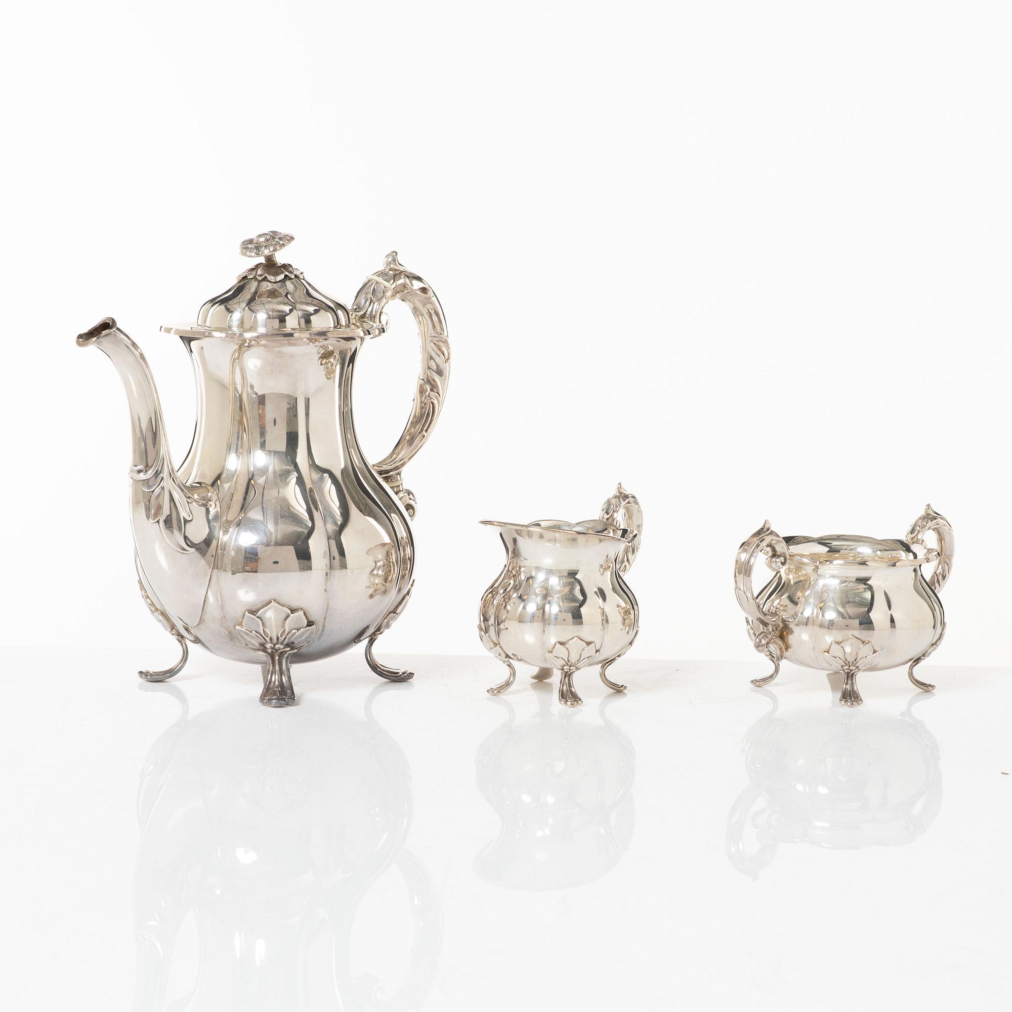 Cohr, kaffeservis, 3 delar, silver, rokokostil, Danmark 1900-tal.