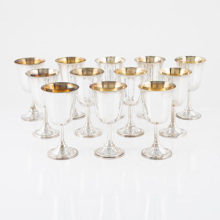 Eight parcel-gilt silver wine goblets, Ingemar eklunds Silversmide, Stockholm, Sweden, 1998.