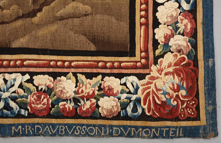 A "Verdure" tapestry, c 279 x 196 cm, signed M.R.D'AVBVSSONj.DVMONTEIL.