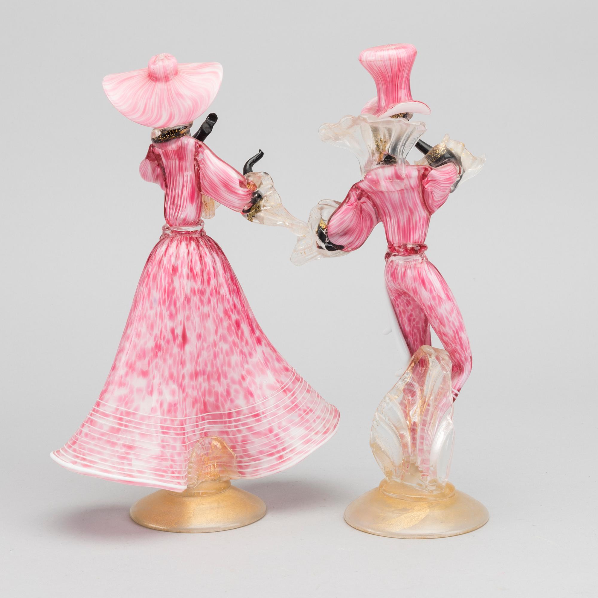 FIGURINER, glas, ett par. Murano, 1900-talets mitt.