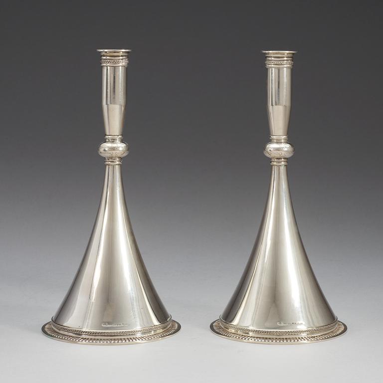 A pair of Wiwen NIlsson sterling candlesticks, Lund 1939.