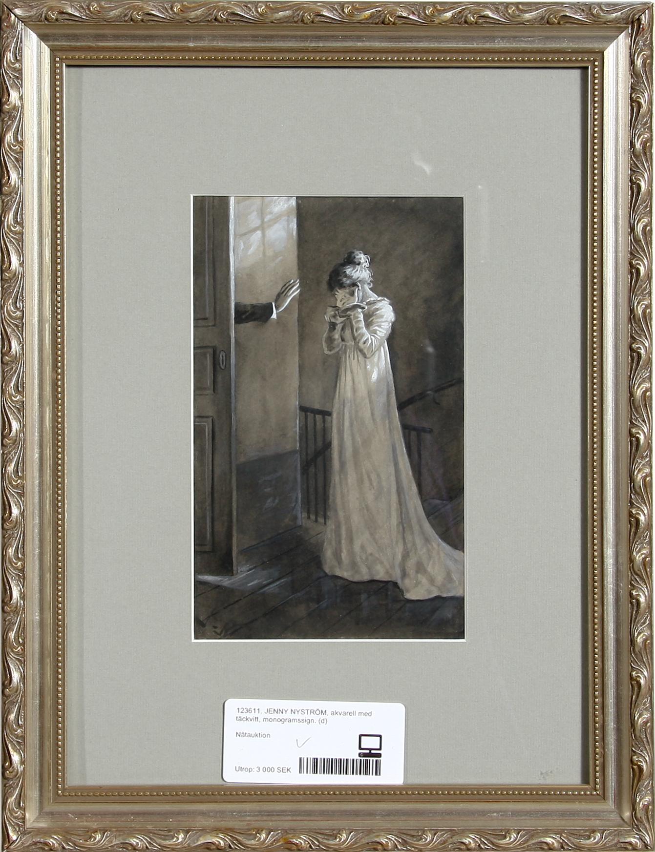 JENNY NYSTRÖM, akvarell med täckvitt, monogramssign.