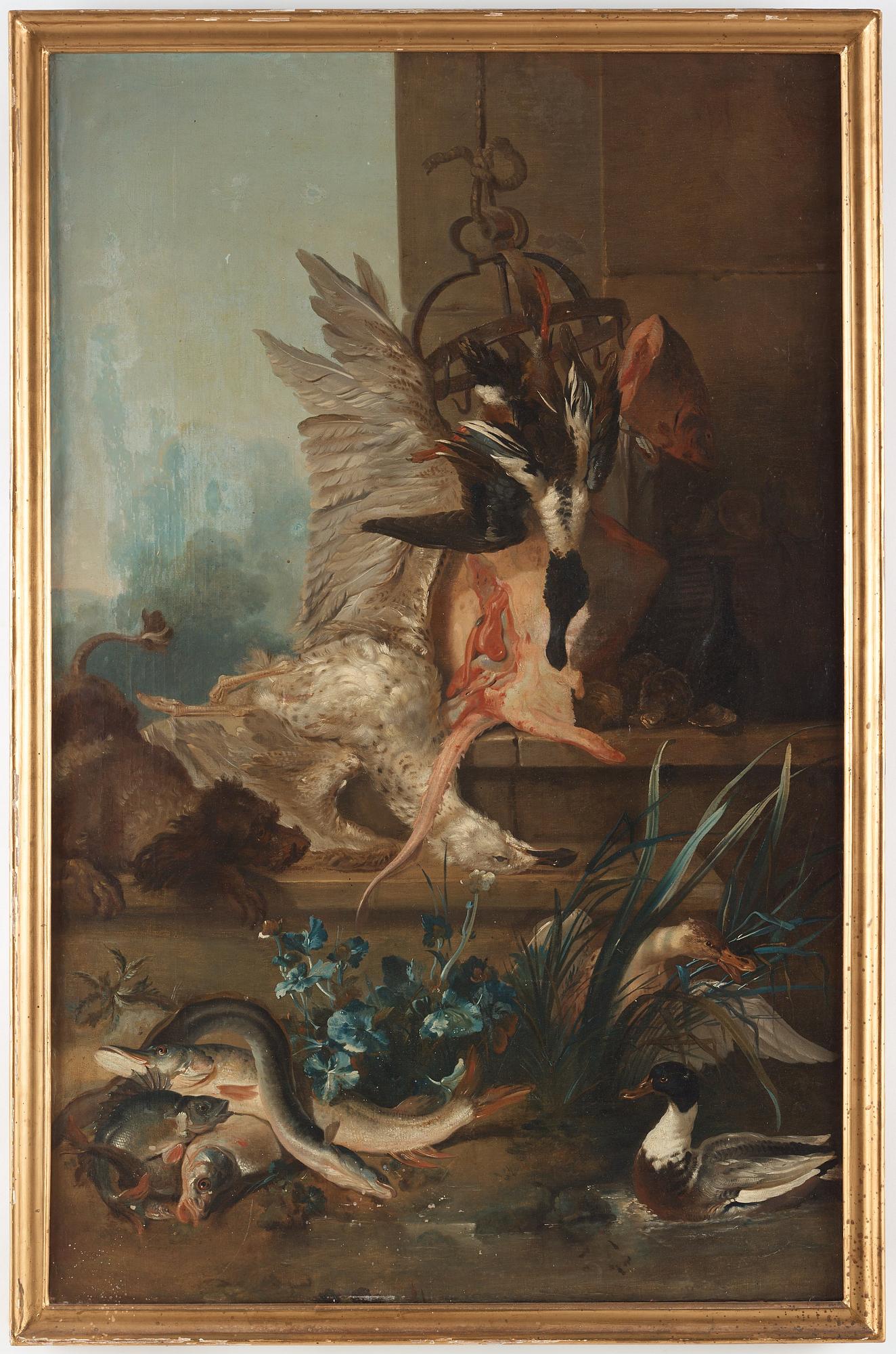 Johan Pasch Hans krets, "Stilleben med spaniel som jagar änder" ("Vattnet").