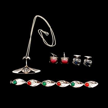 SMYCKEN, 4 del, silver, med olika stenar, 1900-talets mitt.