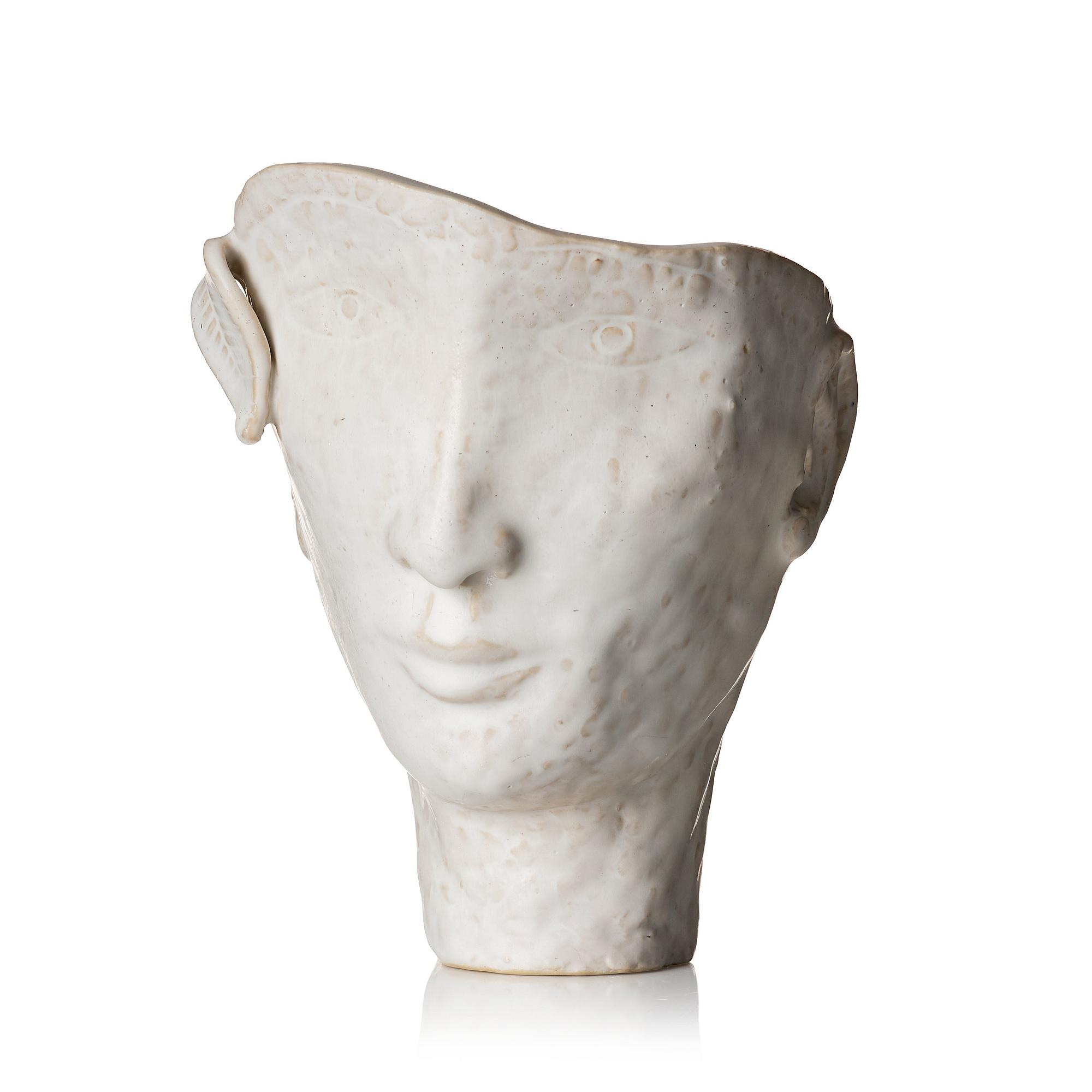 Stig Lindberg, a white glazed stoneware vase of a head, Gustavsberg Studio, probably 1940s.