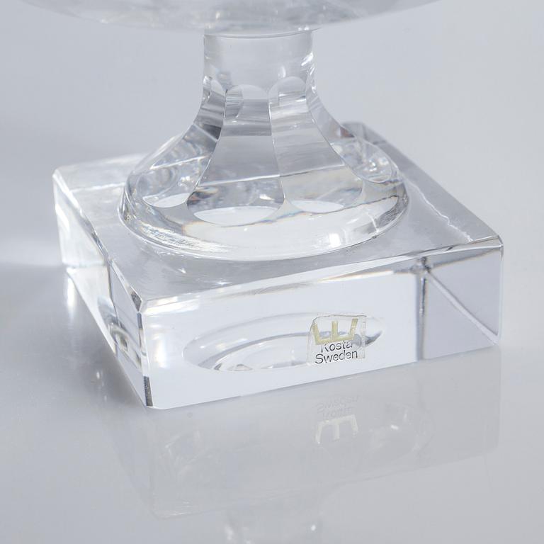 Four glass bowls on foot, "Kent", by Elis Bergh for Kosta, second half of the 20th century.