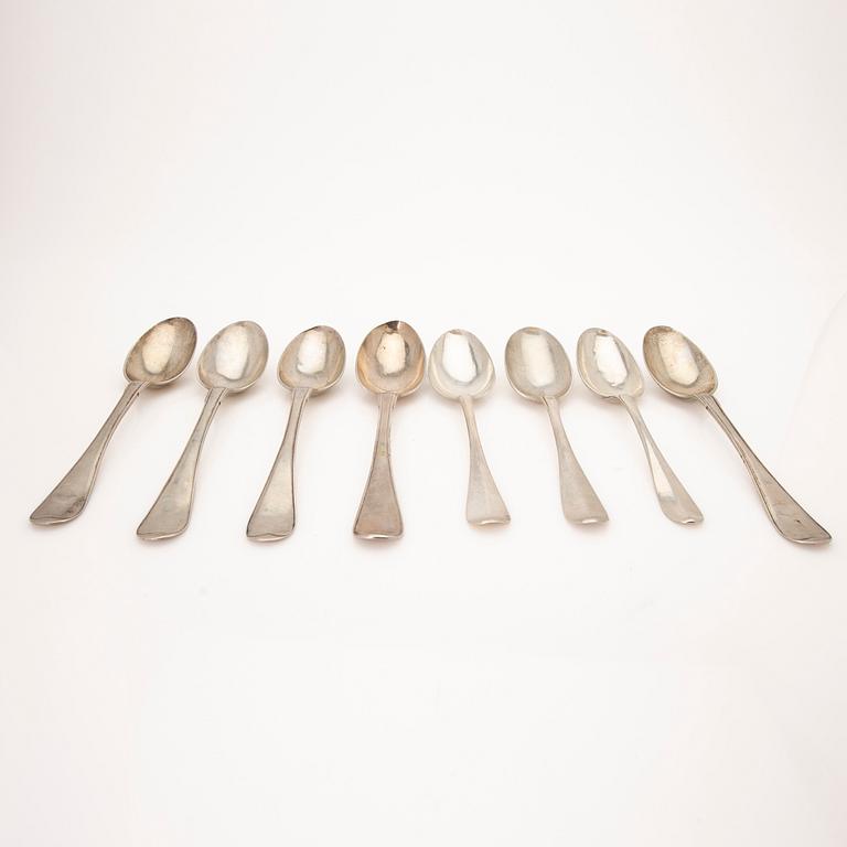 Collection of tablespoons, 28 pieces, silver, by 9 different master silversmiths, Kristianstad, 18th/19th century.