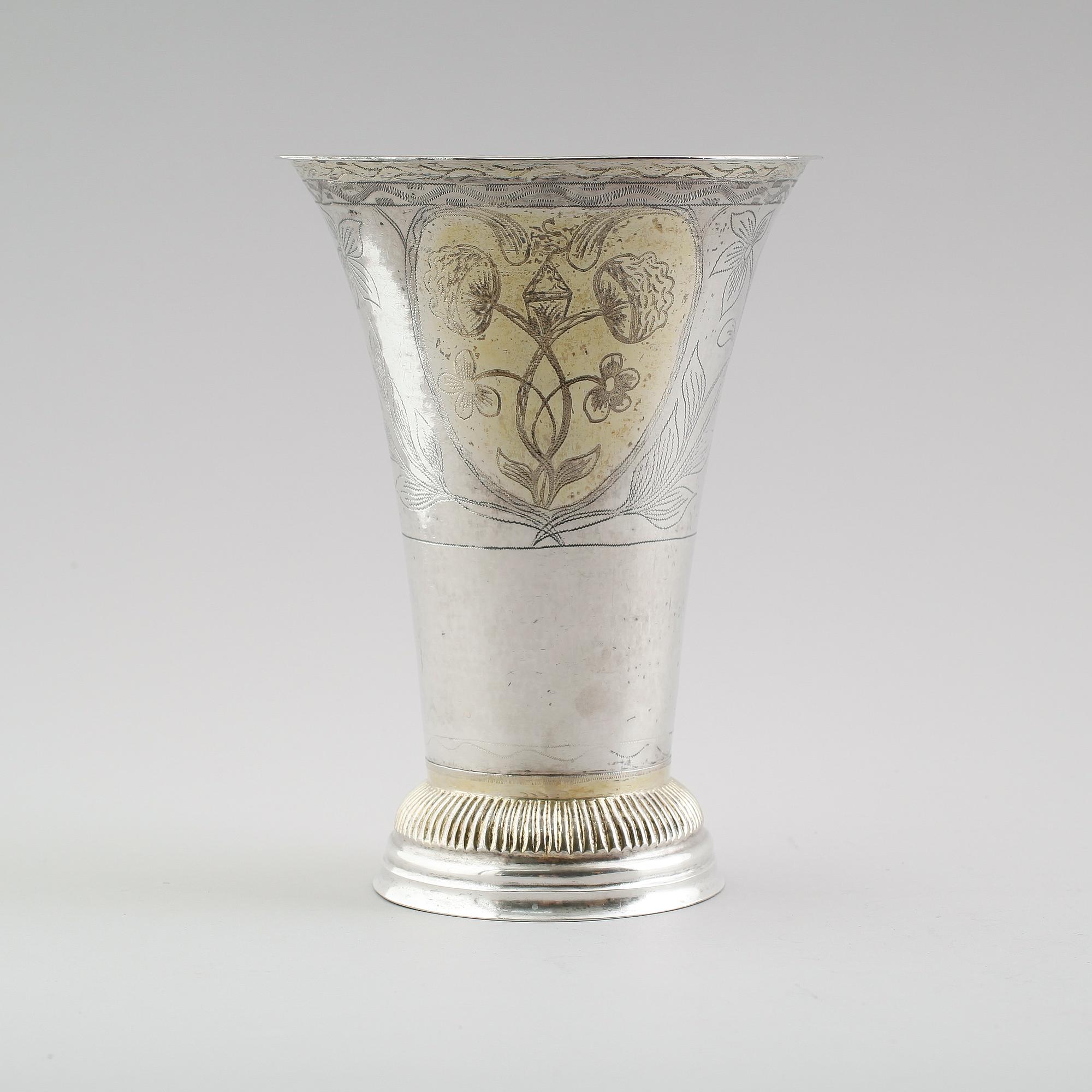 BÄGARE, silver, Michael Olof Barkman, Varberg 1821. Vikt ca 333 gram.