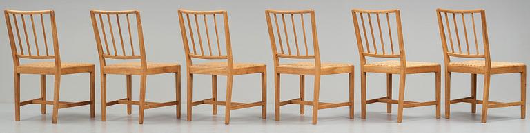 JOSEF FRANK, a set of six elm and rattan dining chairs, model 800.