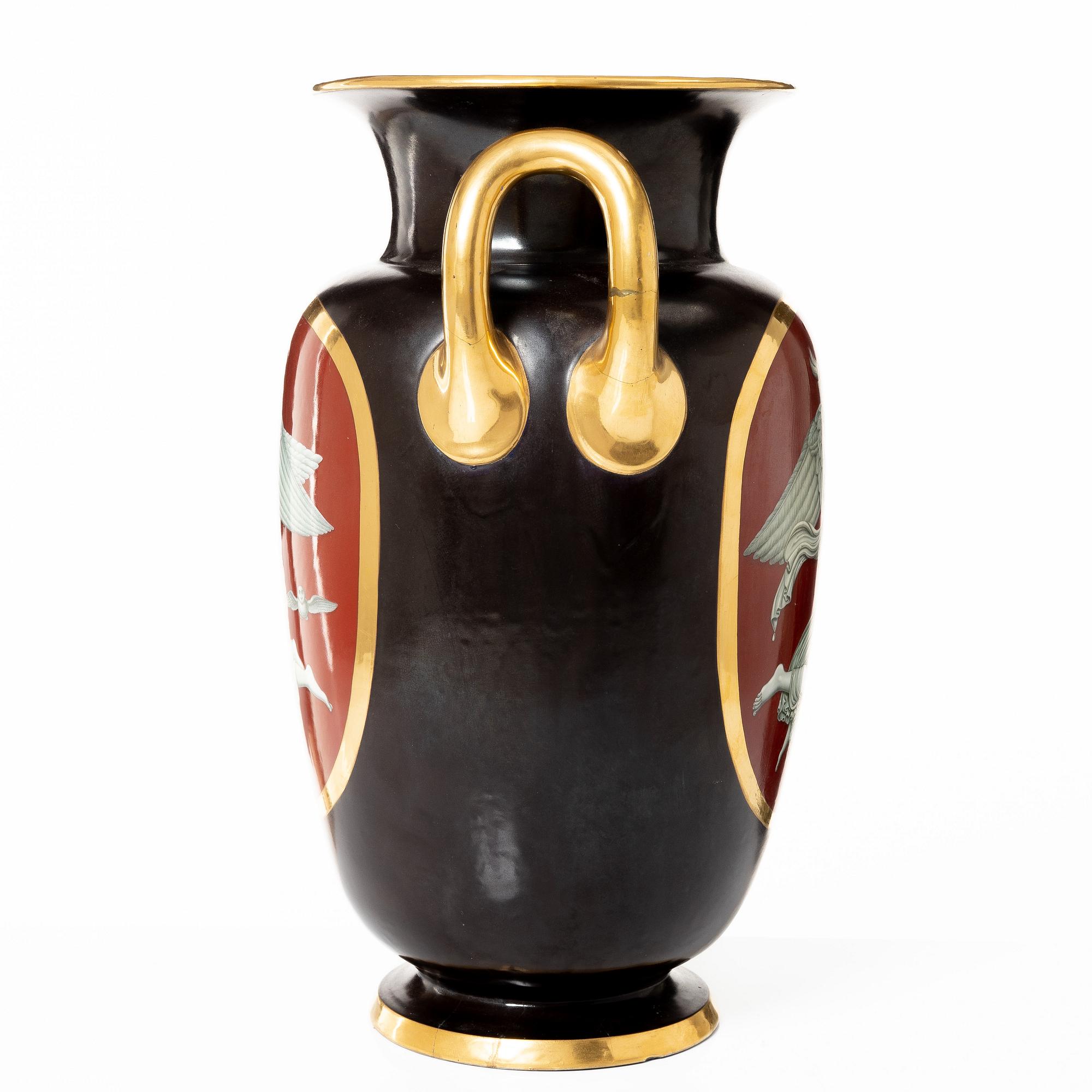 A large Swedish porcelain urn, Gustavsberg, 1866.